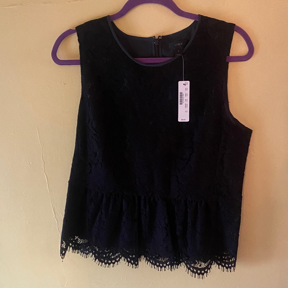J. Crew Navy Lace Peplum Blouse